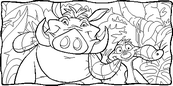 coloriage timon et pumba mangent un gros vers